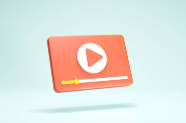 Arkaplan Perspektifinde 3B Renklendirme Video Oynatıcı Simgeleri İzole edilmiş Sosyal Medya Arayüzü Kırmızı Rengi