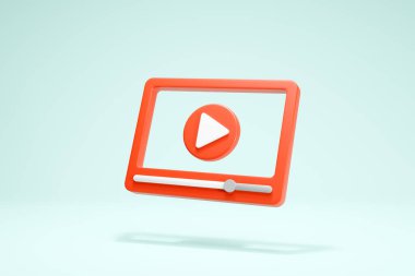 3D Rendering Video Player Icon Symbols Isolated Social Media Interface Transparent Format Red Color on Background Perspective