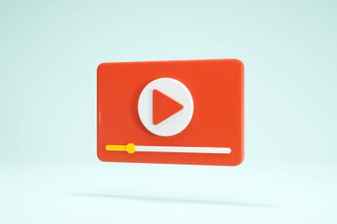 3D Rendering Video Player Icon Symbols Isolated Social Media Interface Red Color on Background Side