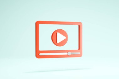 3D Rendering Video Player Icon Symbols Isolated Social Media Interface Transparent Format Red Color on Background Side