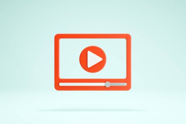 Arkaplanda 3B Renklendirme Video Oynatıcı Simgeleri İzole edilmiş Sosyal Medya Arayüzü Şeffaf Biçimi Ön planda Kırmızı Renk