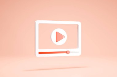 3D Rendering Video Player Icon Symbols Isolated Social Media Interface Transparent Format White Color on Background Side