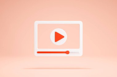 3D Rendering Video Player Icon Symbols Isolated Social Media Interface Transparent Format White Color on Background Front