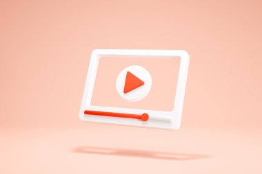 3D Rendering Video Player Icon Symbols Isolated Social Media Interface Transparent Format White Color on Background Perspective