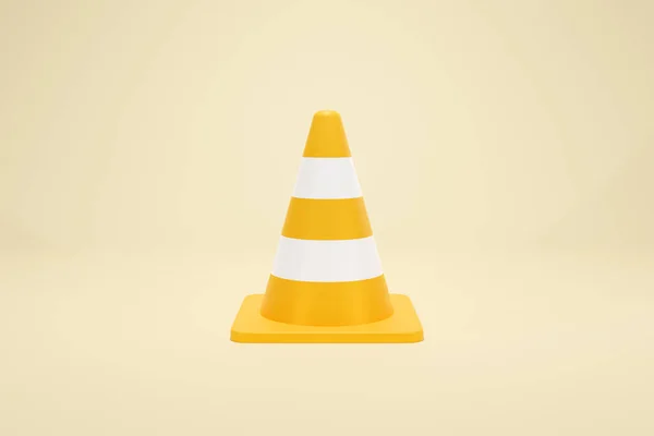 Rendering Yellow Traffic Cone Construction Isolated Background Front — Foto de Stock