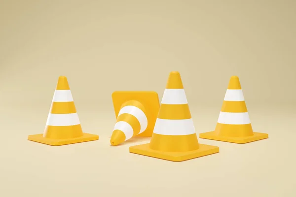 3D Rendering Yellow Traffic Cone Construction Isolated Unformatted Number Four