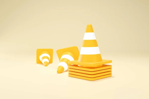 Rendering Yellow Traffic Cone Construction Isolated Unformatted Number Three — 图库照片