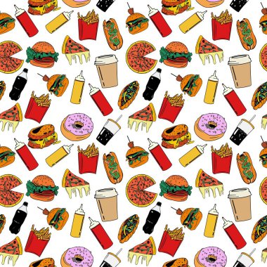 Fast food şablonu Doodle malzemeleri