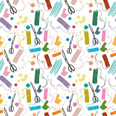 Örgü ve dikiş iplikleri ve makas için kusursuz desen el yapımı tema
