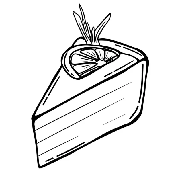Black Doodle Lemon Cake Handdrawn Cake Illustration — Vector de stock