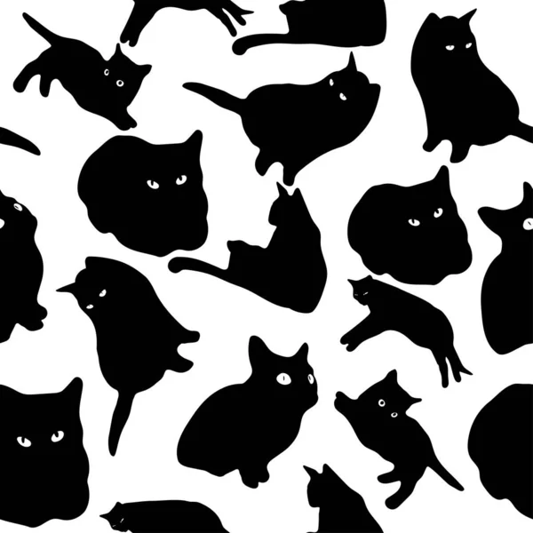 Cat Pattern Seamless Vector Illustration Hand Drawn Background — Archivo Imágenes Vectoriales