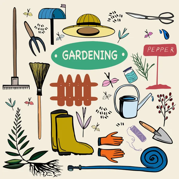 Gardening Tools Hand Drawn Vector Illustration — Image vectorielle