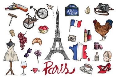 Paris vector hand draw set illustration