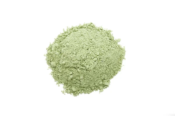 Green Cosmetic Clay Powder Isolated White Background Top View — Stok fotoğraf