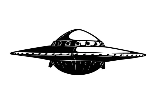 Vintage Ufo Spaceship Hand Drawn Vector Illustration — Stock Vector