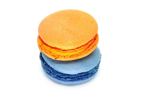 Süße Orange Und Blaue Macaron Isoliert Auf Weißem Hintergrund — Stockfoto