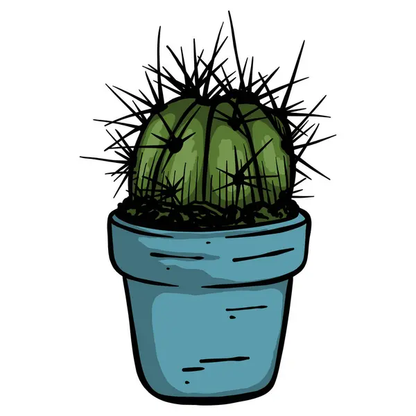 Grön Kaktus Gryta Vektor Handritad — Stock vektor