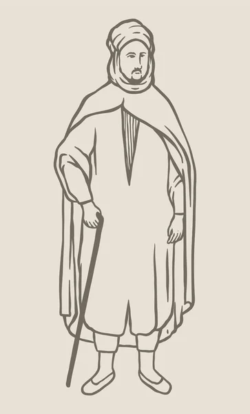 Homme Algérien Antique Caractère Vieux Vêtements Out Line — Image vectorielle
