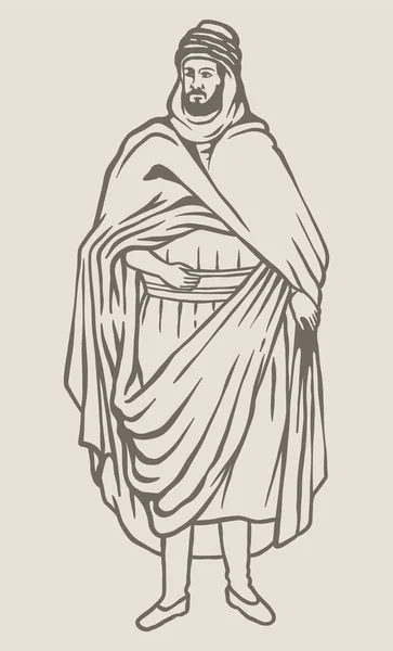 Karakter Manusia Arab Kuno Dalam Pakaian Lama Out Line - Stok Vektor