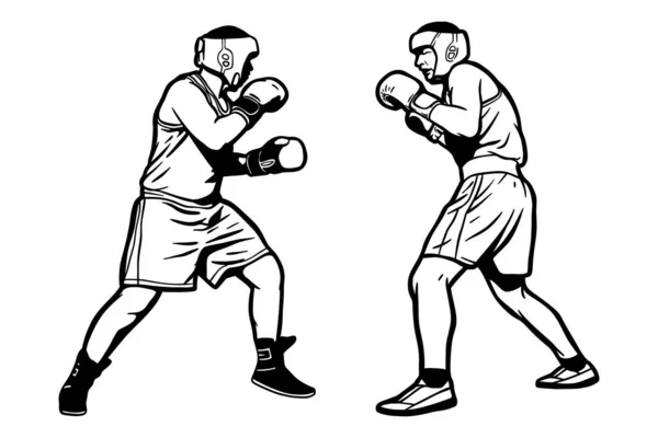 Dos Boxeo Boxeador Profesional Ilustración Vectorial Línea Salida — Vector de stock