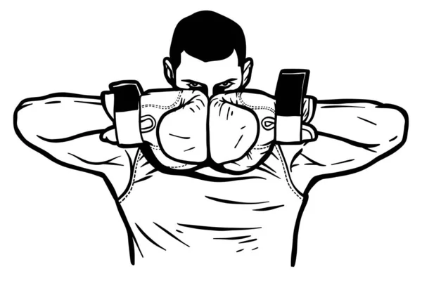 Profesional Boxeador Hombre Muscular Ilustración Vectorial Línea Salida — Archivo Imágenes Vectoriales