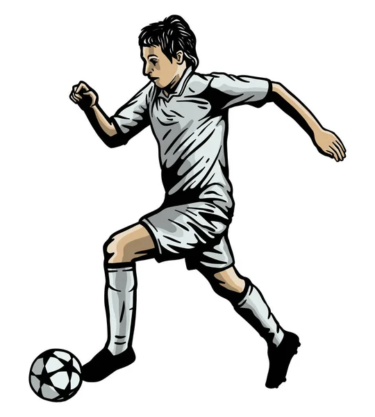 Joueur Football Qui Court Avec Ballon — Image vectorielle