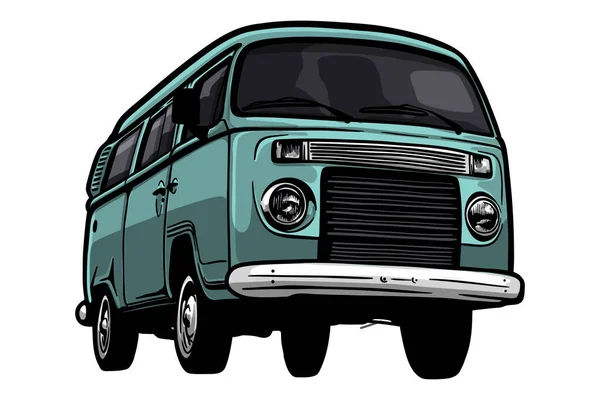 Retro Minivan Vektor Illusztráció Kézzel Rajzolt — Stock Vector