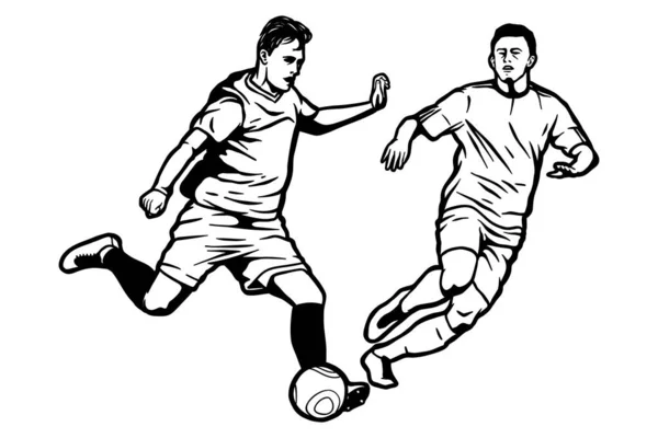 Joueurs Football Frappant Ballon Illustration Vectorielle Hors Ligne — Image vectorielle