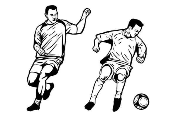 Joueurs Football Soccer Illustration Vectorielle Out Line — Image vectorielle
