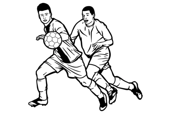 İki futbolcu top için dövüşüyor.