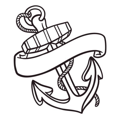 İpli eski çapa - vektör illüstrasyonu - çıkış çizgisi