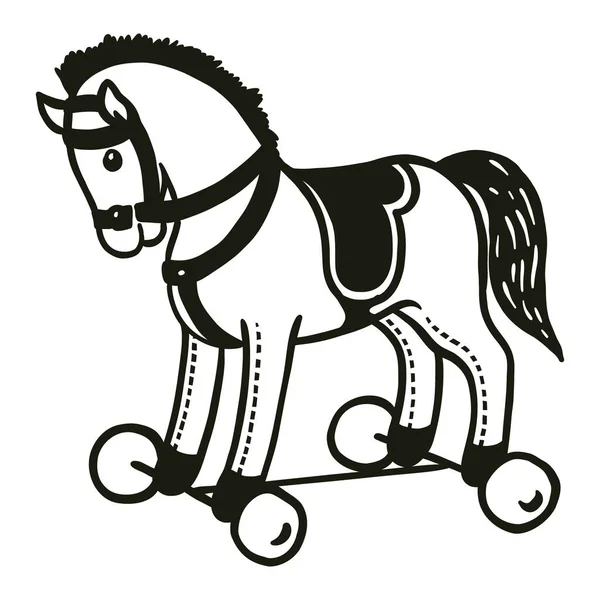 Vintage Cavalo Brinquedo Mão Desenhada Ilustração Fora Linha — Vetor de Stock