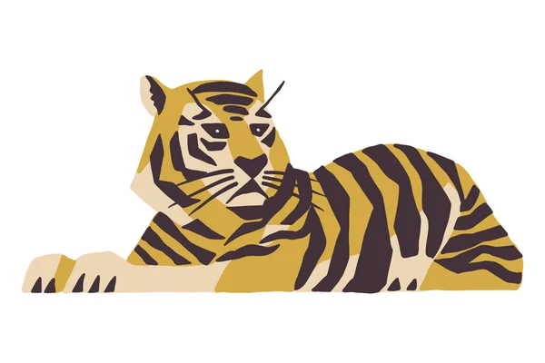 Tiger Legt Sich Hin Vektor Abbildung — Stockvektor