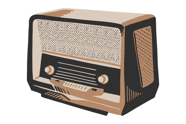 Vintage Radio Met Hand Getekend Illustratie — Stockvector