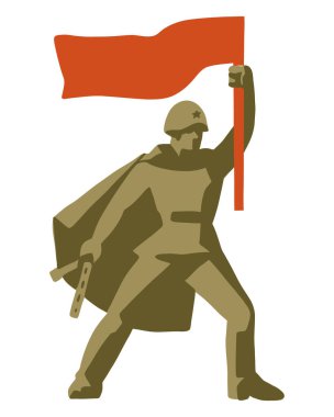 Bayrak taşıyan asker - çizilmiş illüstrasyon