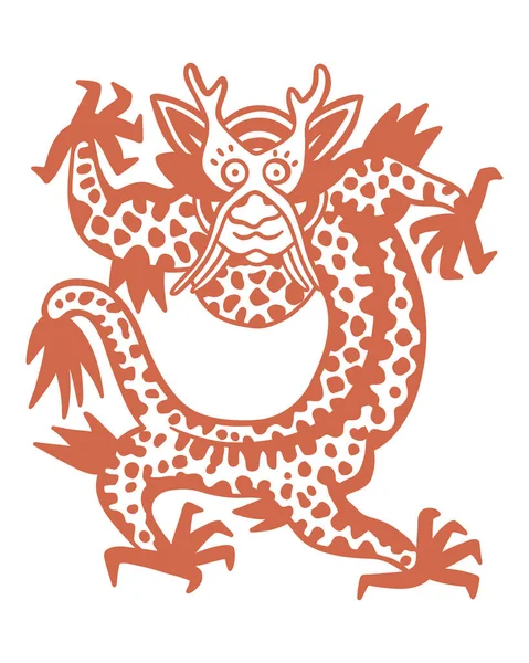Винтажная Старая Азиатская Иллюстрация Дракона Нарисованная Вручную — стоковый вектор
