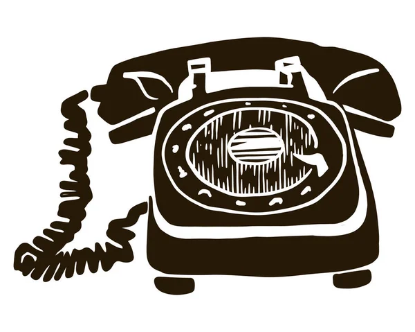 Retro Telefoon Header Met Hand Getekend Illustratie — Stockvector