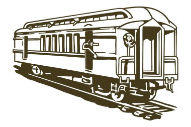 Demiryolunda eski model buhar vagonu - El çizimi illüstrasyon