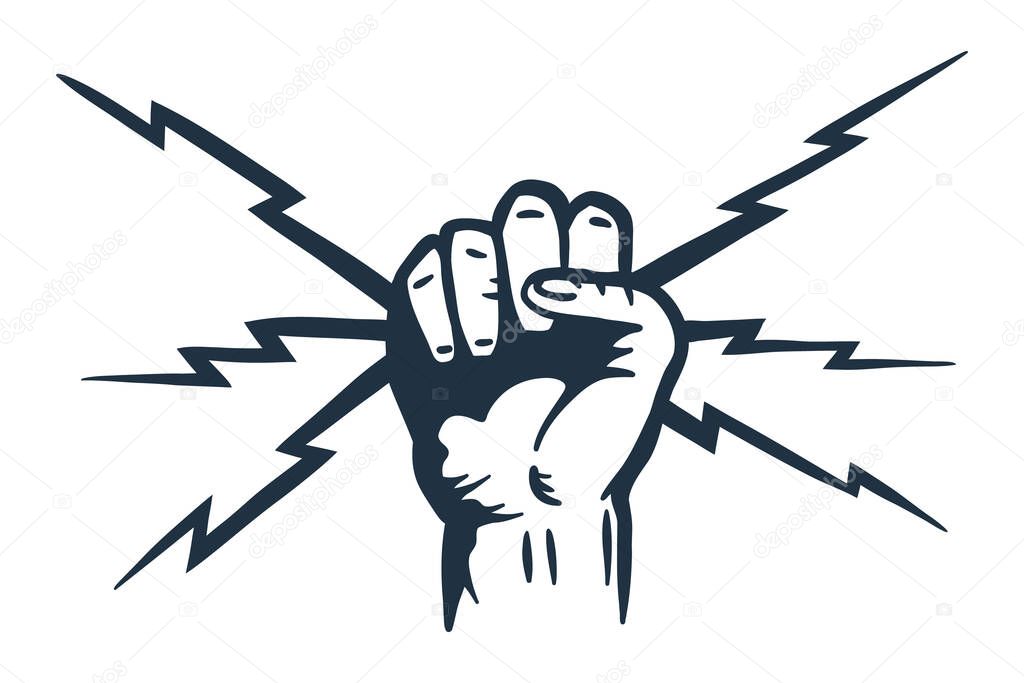 Hand holding electricity light bolt