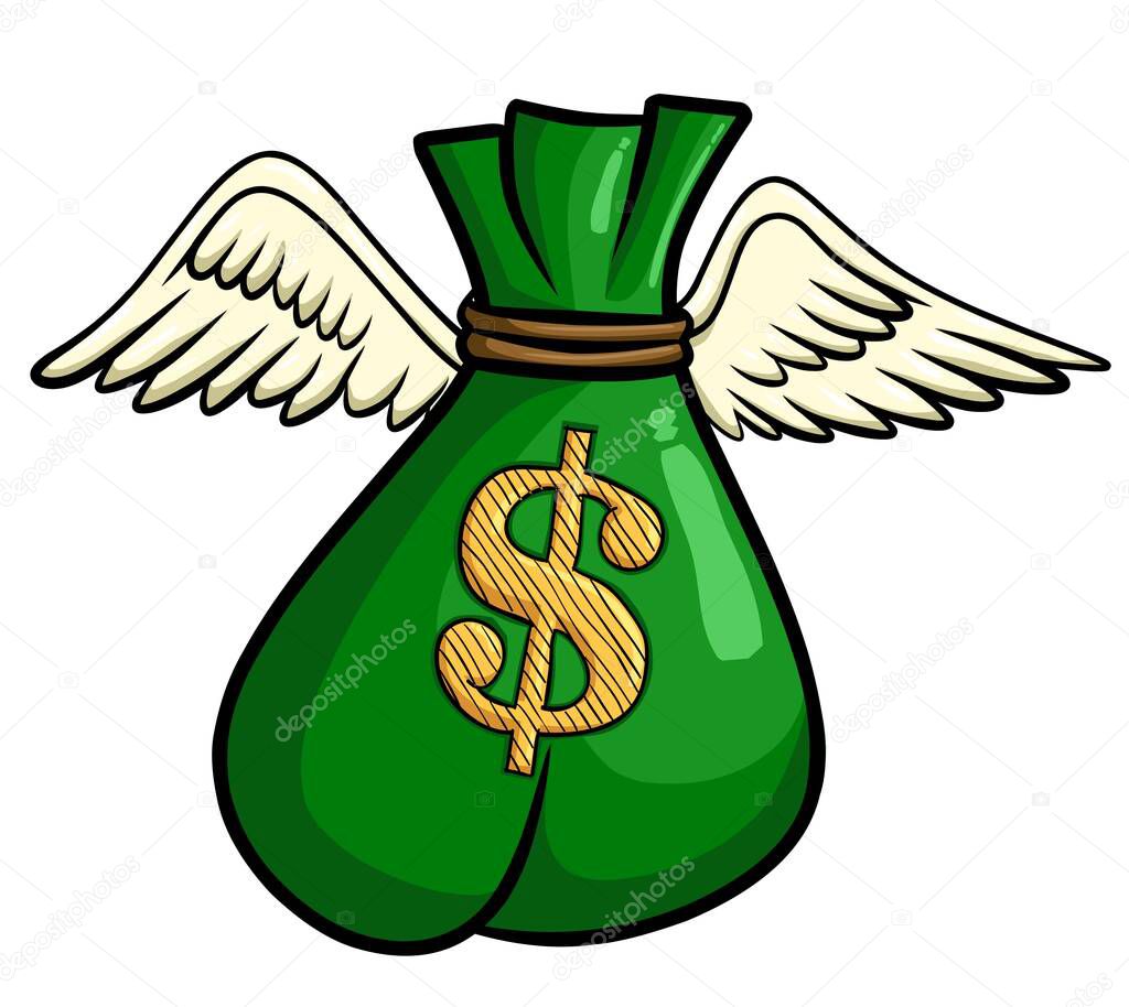 Money bag flying with wings