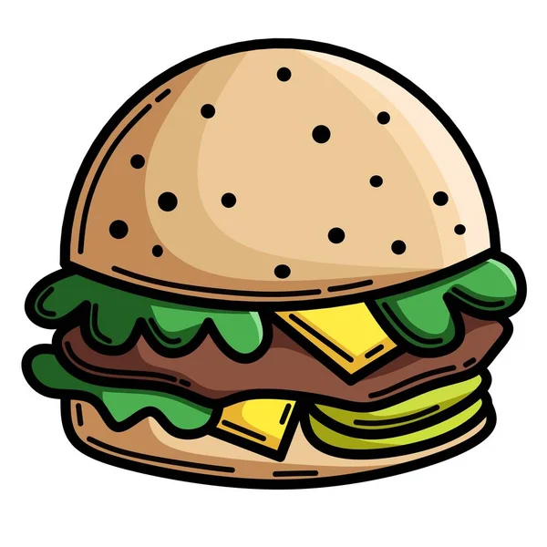Illustration Isolated Cartoon Burger White Background — Stockvector