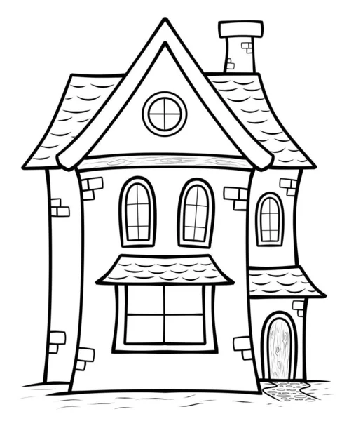 Casa Desenhada Mão Página Para Colorir Casa Para Crianças — Vetor de Stock