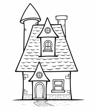 Çocuklar için el çizimi ev veya ev boyama sayfası