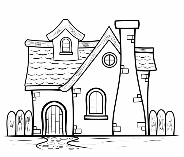 Cute House Illustration Isolated White Background Coloring Page Kids — Vetor de Stock