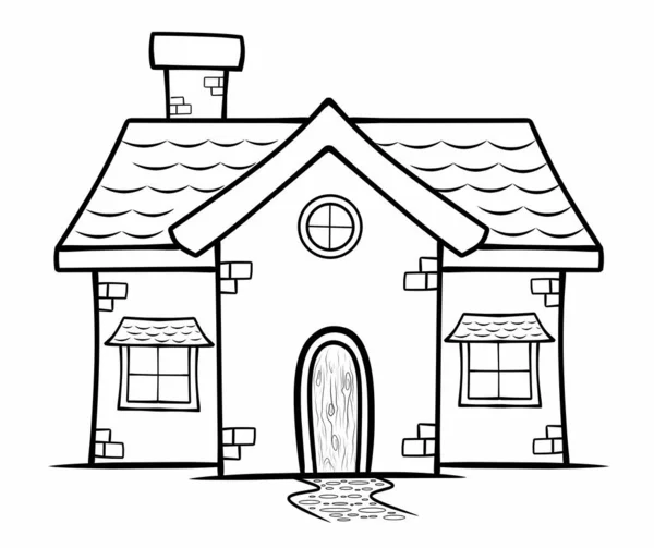 Cute House Illustration Isolated White Background Coloring Page Kids — стоковый вектор