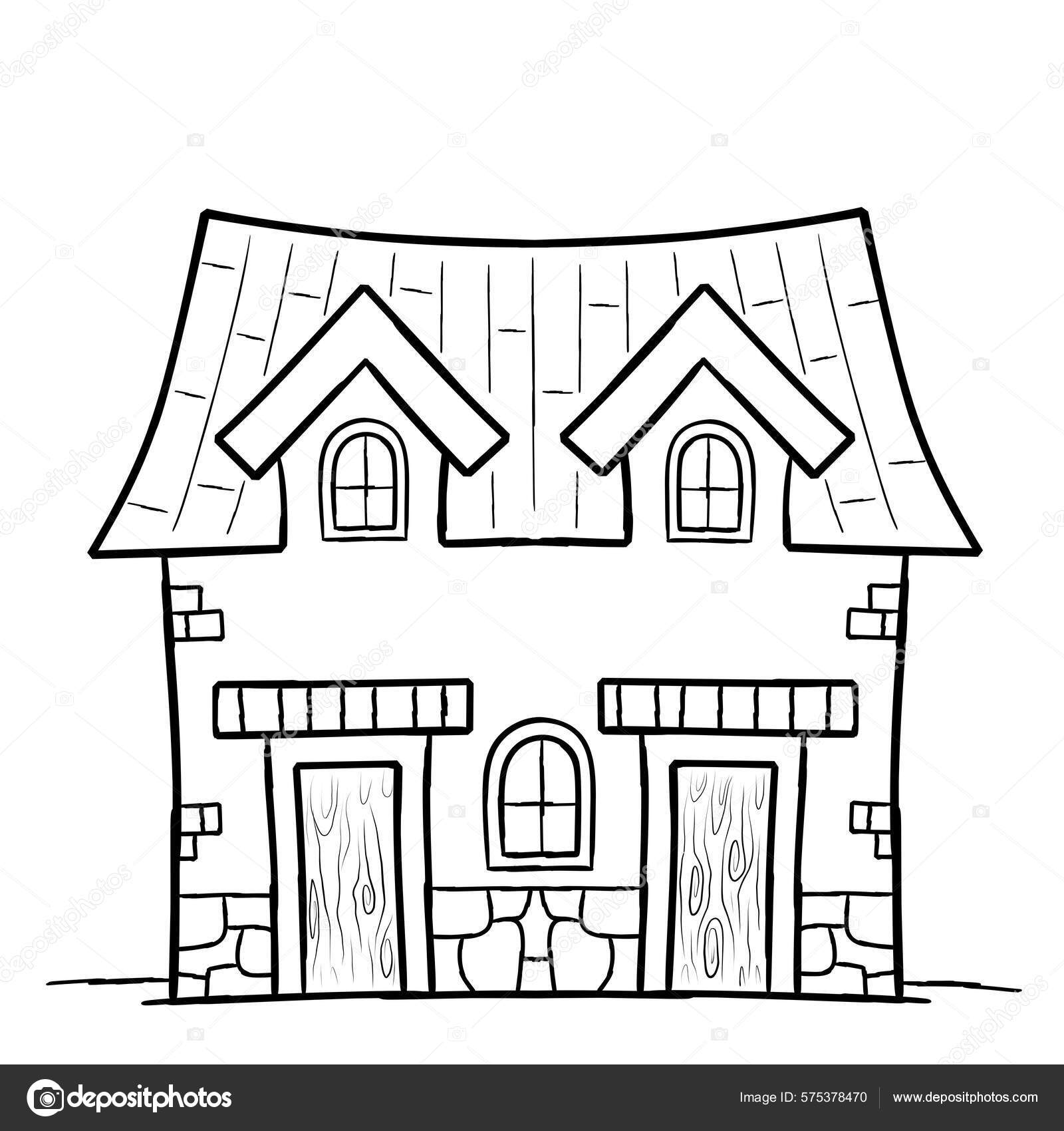 Ilustrasi Halaman Mewarnai Rumah Tua Fairytale Terisolasi Vektor