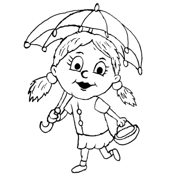 Sketch Illusztráció Egy Kislány Esernyővel — Stock Fotó