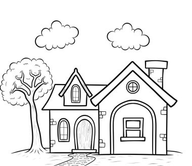 Peri masalı eski ev boyama sayfası çizimi izole