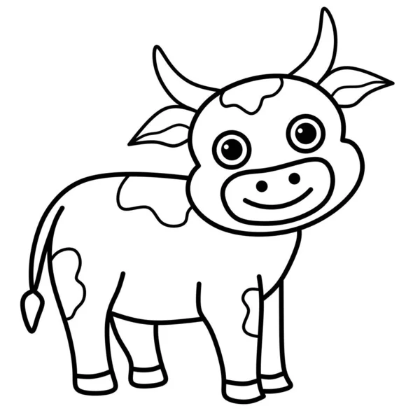 Line Art Cow Cartoon Coloring Page — Stock Vector