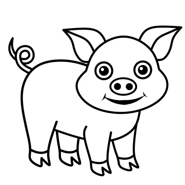 Ligne Art Porc Dessin Animé Coloriage Page — Image vectorielle